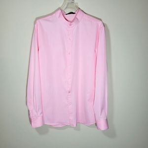 ASOS Collarless Light Pink Long Sleeve Button Down Shirt, Size Medium